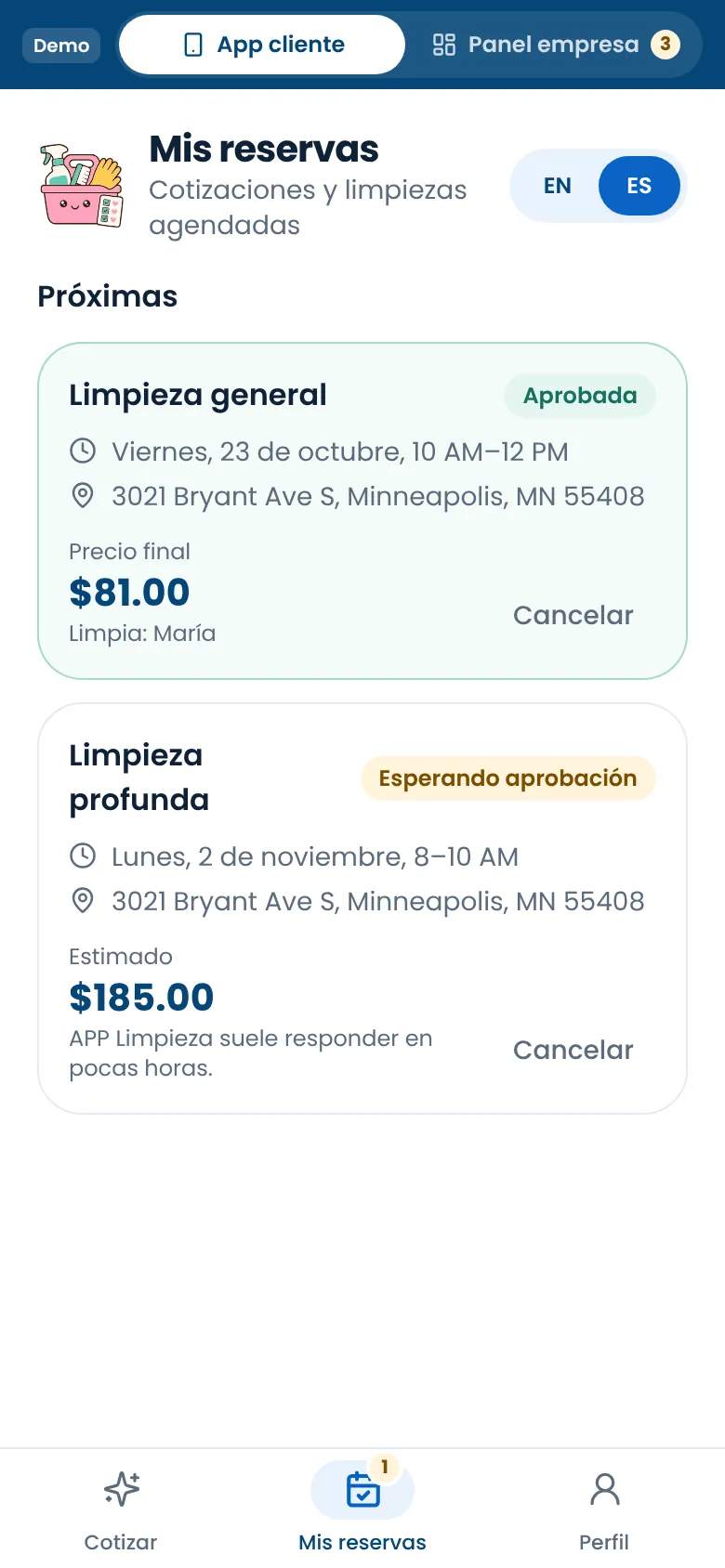 Mis reservas con su estado