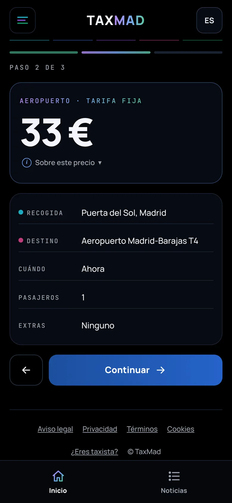Precio cerrado de 33 € a Barajas