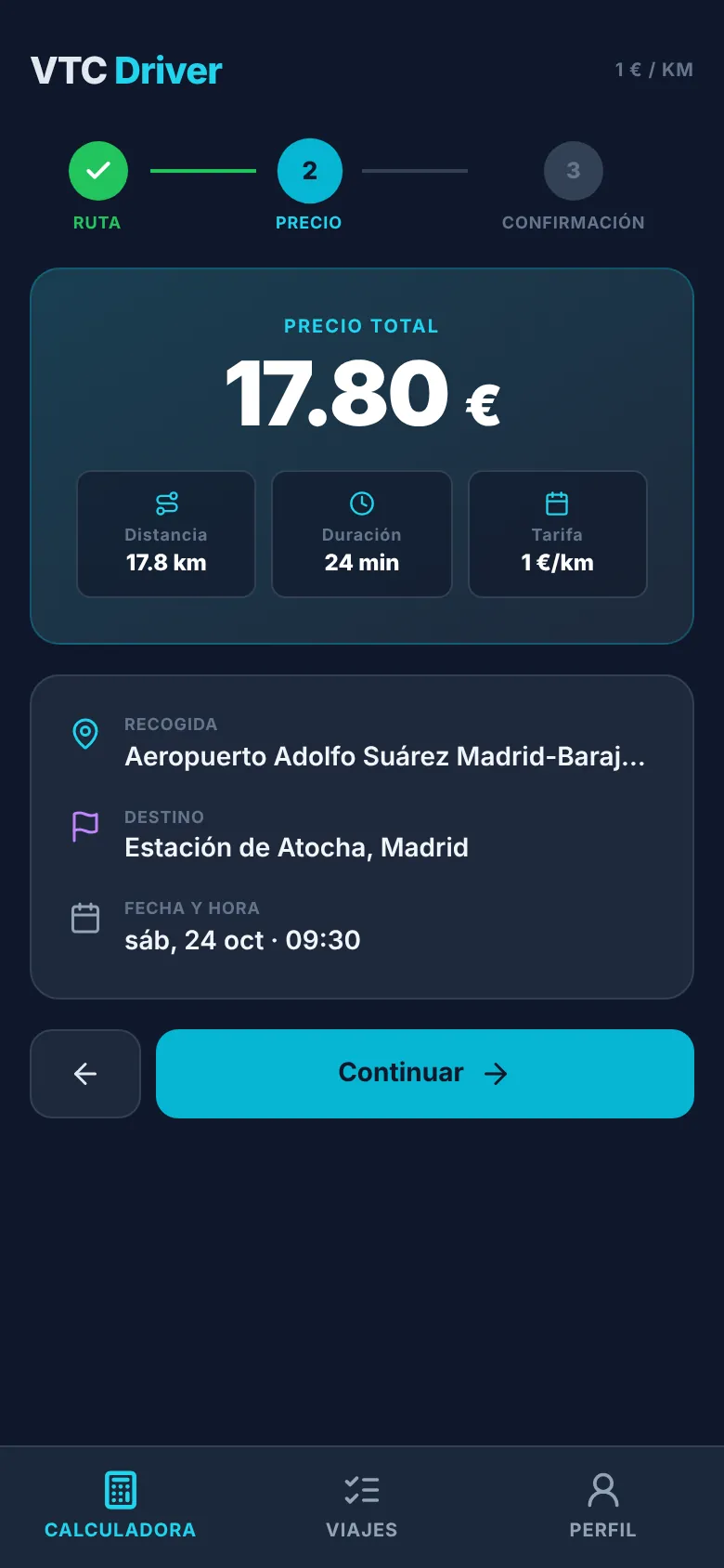 Paso 2: precio, distancia y duración del viaje