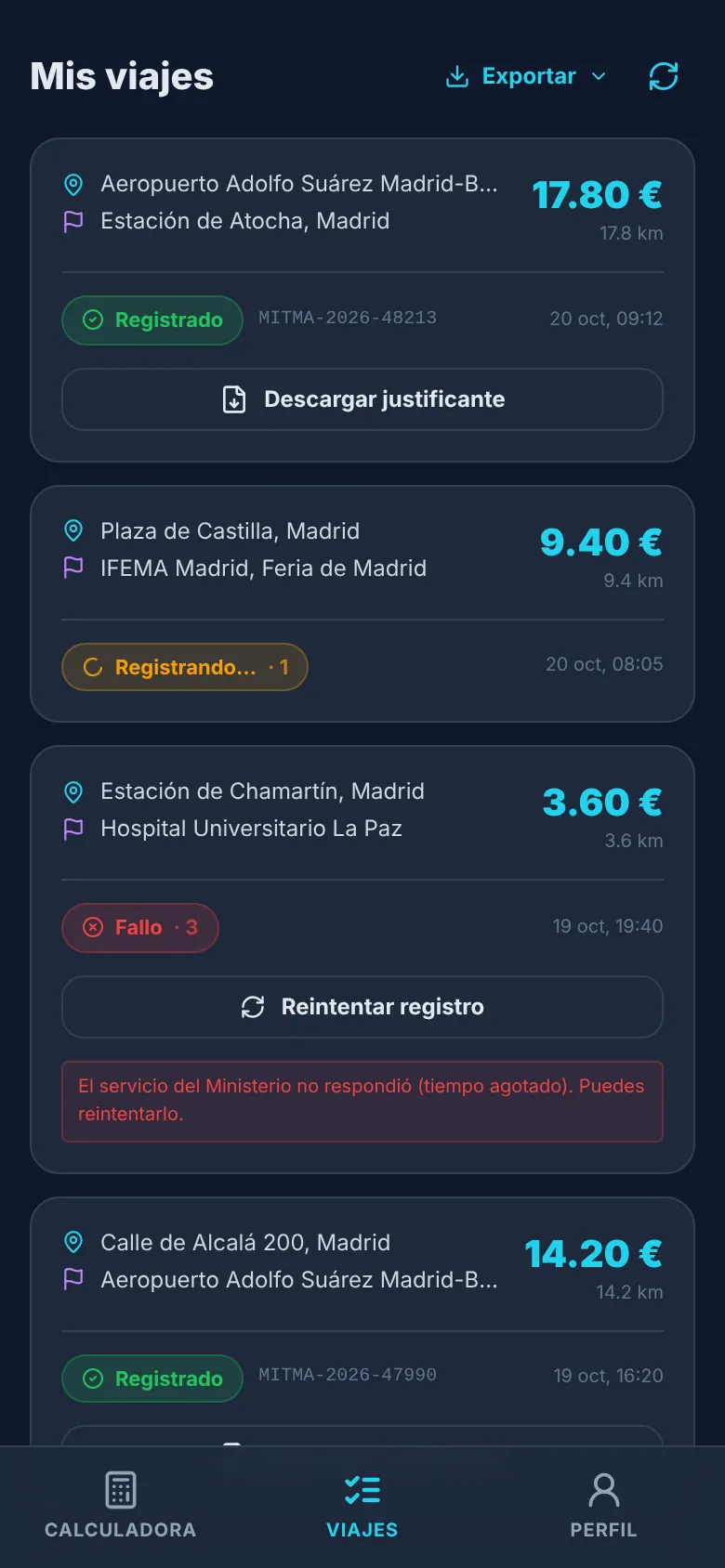 Mis viajes con el estado del registro en el Ministerio